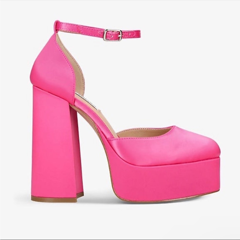 Steve Madden Tamy Pink Satin Platform Block High Heels New With Box‎ Womans